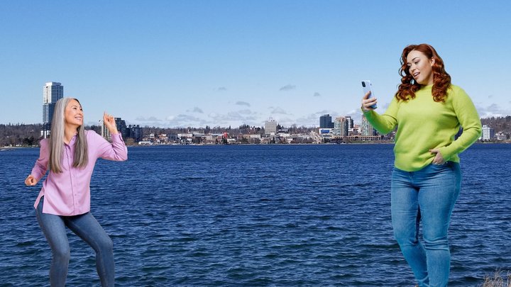 Two Nuborrow clients in front of a Barrie view